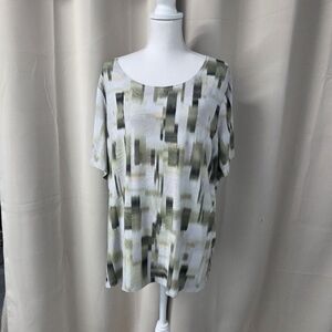 JM Collection Olive and Cream Short Sleeve Top